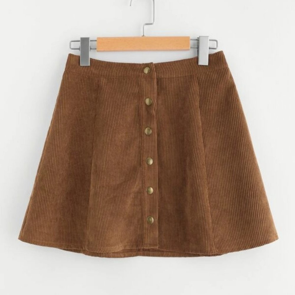 SHEIN Brown A-Line Skirt with Button Detail